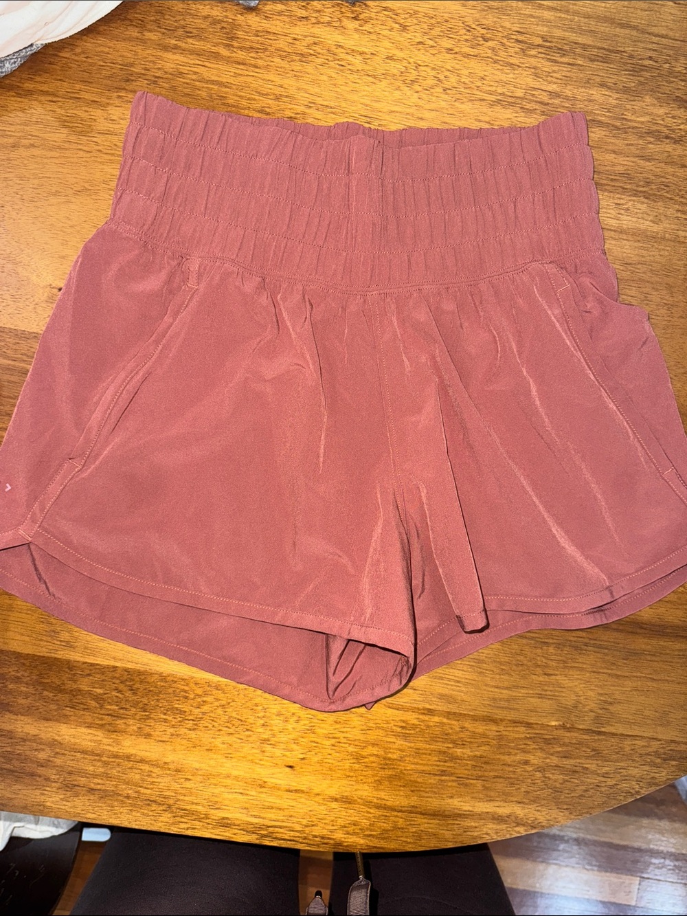 Abercrombie & Fitch Smocked Waist Athletic Shorts in Dusty Rose